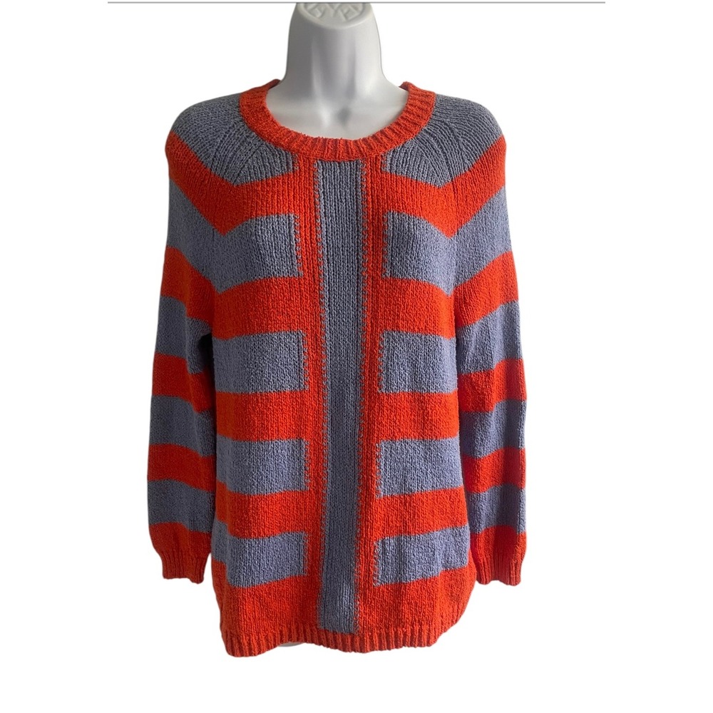 J. Crew Striped Sweater Pullover Knitwear Orange Gray Casual Top Size‎ M
